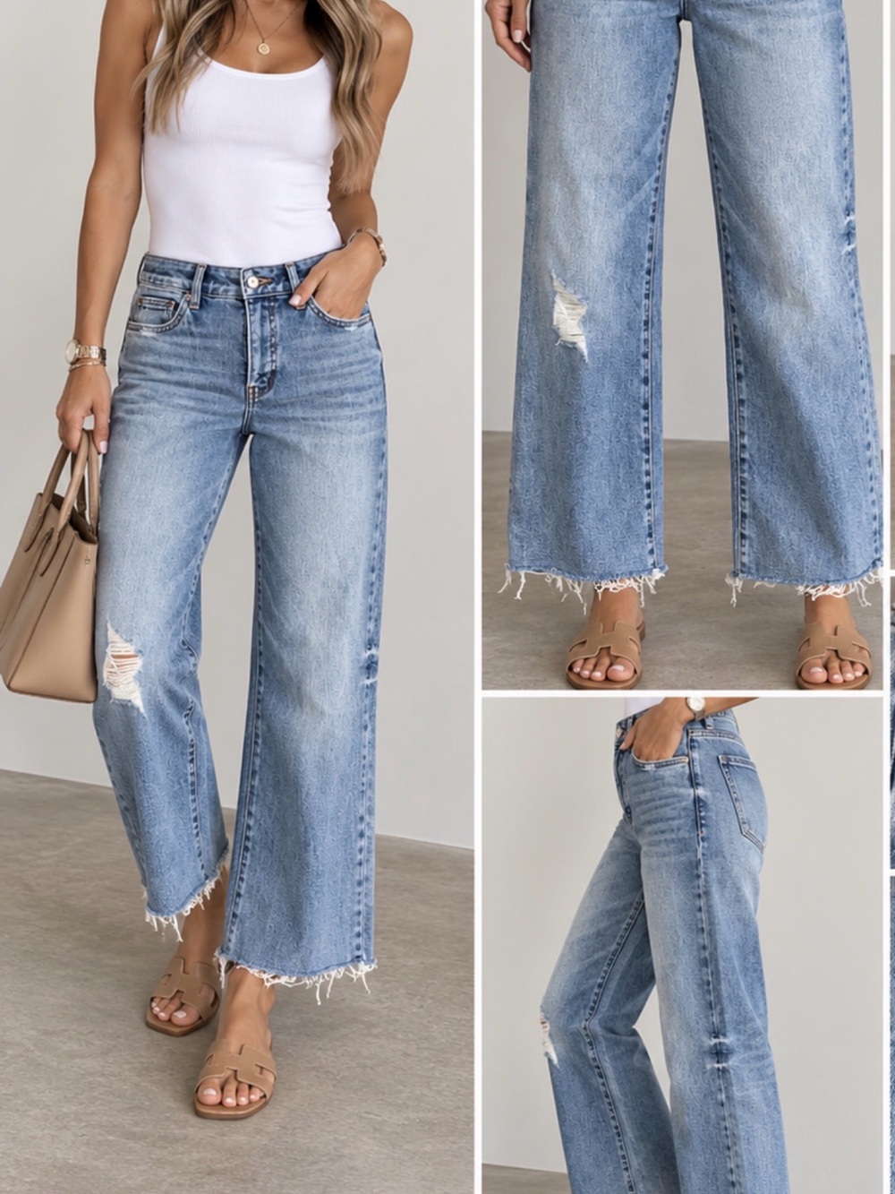 Mica Los Angeles Light Blue Distressed Wide Leg cropped Jeans 27